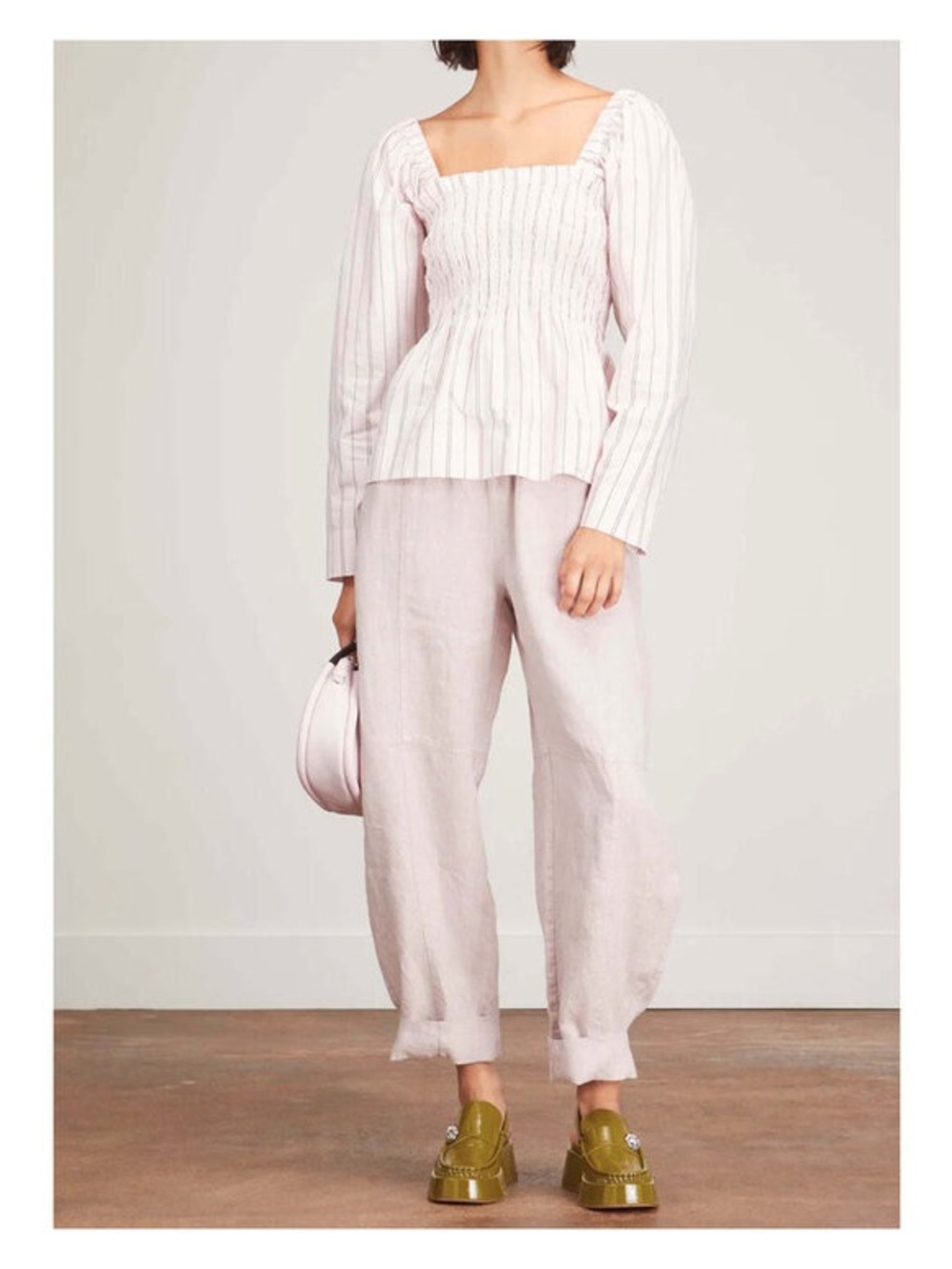 Ganni Shrinking Violet Striped Cotton Smock Top Size EU 34 (US 2/4)